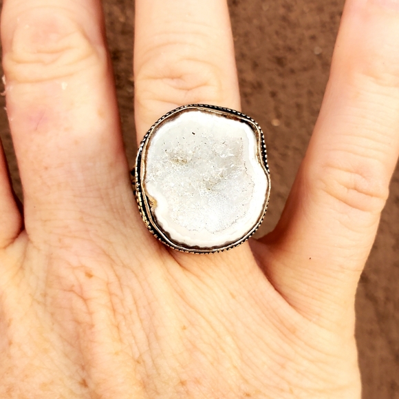 New Solar Agate Druzy 925 Silver Ring. - Picture 11 of 16